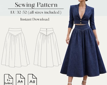 V-Yoke Gathered Skirt Sewing Pattern PDF | Eu 32–52 | A4 A0 Us letter | Bonus Pattern Included