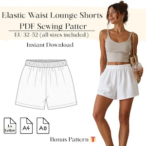 Short de détente à taille élastique | 32-52 UE | A4 A0 Lettre US | Motif bonus inclus