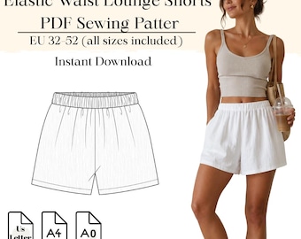 Elastic Waist Lounge Shorts | Eu 32–52 | A4 A0 Us letter | Bonus Pattern Included