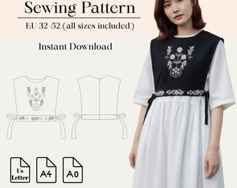Side-Tie Vest Sewing Pattern | Eu 32–52 | A4 A0 Us Letter | Bonus Pattern Included
