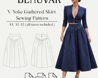 V-Yoke Gathered Skirt Sewing Pattern PDF | Eu 32–52 Us 0–20 | A4 A0 | Bonus Pattern Included