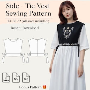 Side-Tie Vest Sewing Pattern | Eu 32–52 | A4 A0 Us Letter | Bonus Pattern Included