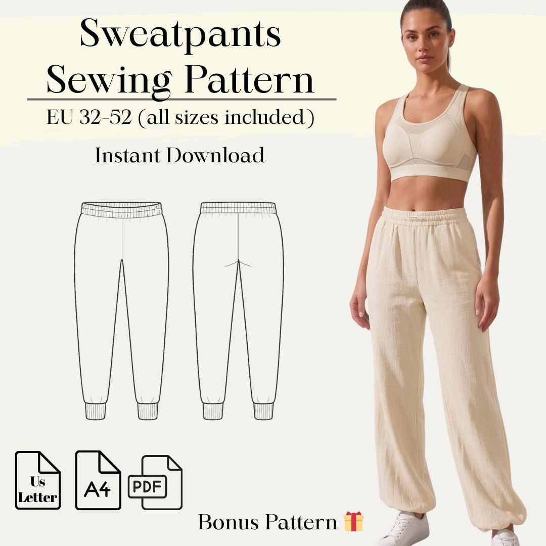 Sweatpant Pattern Block Sweatpants Sewing Pattern | Eu 32–52 | A4 Us Letter | Bonus Pattern ...