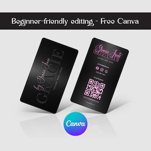 Luxus Nail Tech Visitenkarte Vorlage | QR Code Canva Editable - Schwarz Pink Glam Instagram Buchungskarte - Anfängerfreundlich