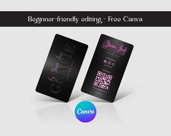 Luxus Nail Tech Visitenkarte Vorlage | QR Code Canva Editable - Schwarz Pink Glam Instagram Buchungskarte - Anfängerfreundlich