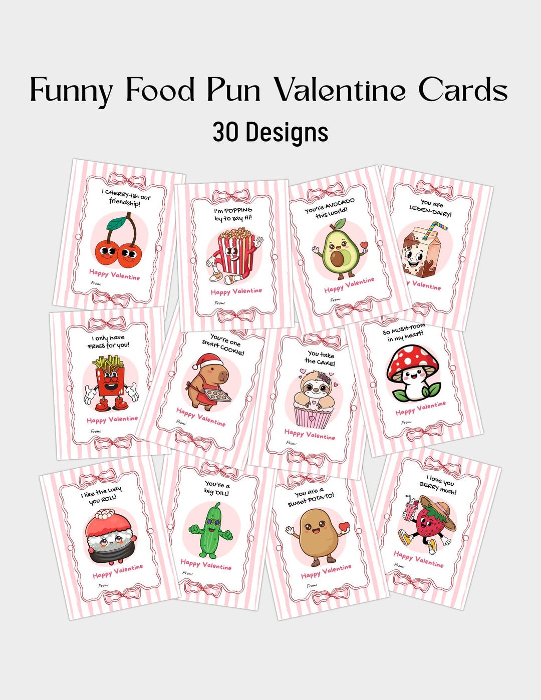 Funny Food Pun Valentine Cards Kids, Printable Retro Classroom Exchange ...