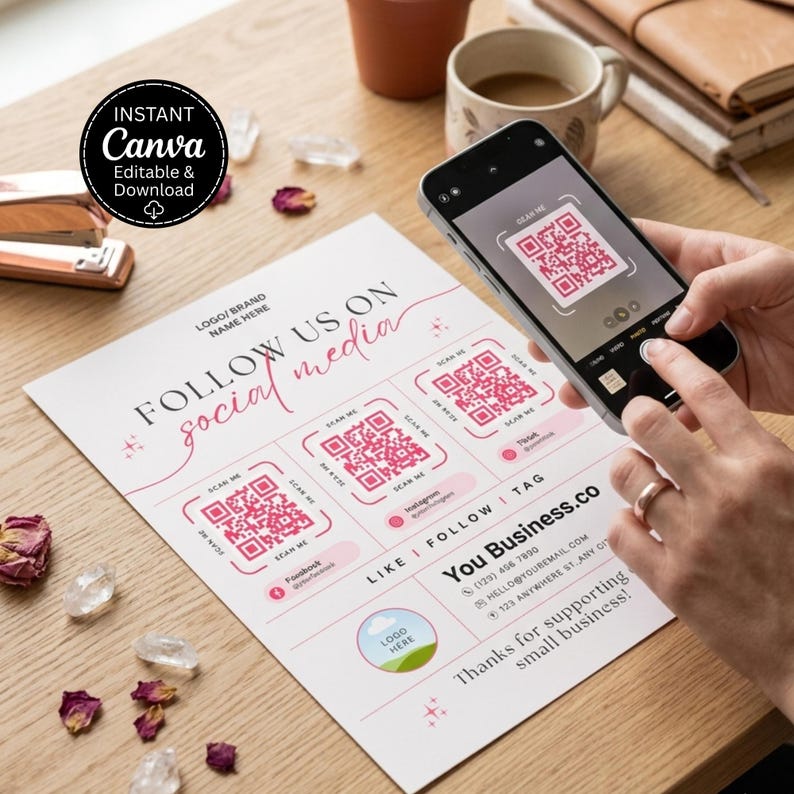 Social Media QR Code Sign Template | Follow Us Sign Canva Template ...