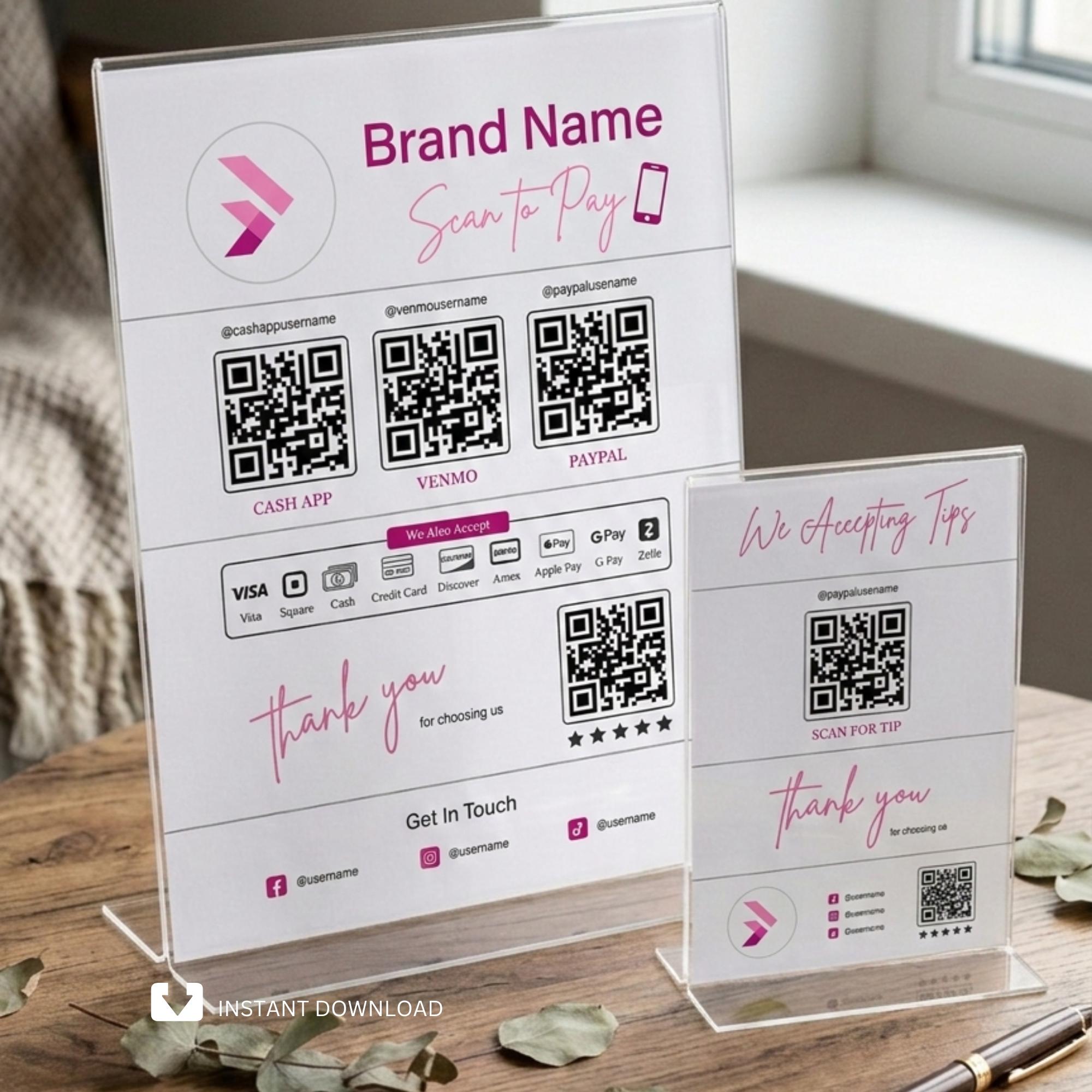 Editable Qr Permit Scan Fully Editable QR Code Sign Template Bundle - Scan to Pay Sign ...