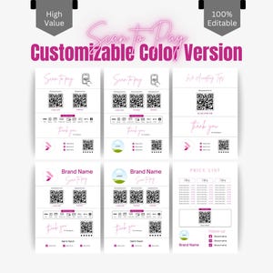 Fully Editable QR Code Sign Template Bundle - Scan to Pay Sign - Colored Canva Payment Sign, 5 Designs, 3 Sizes + Price List