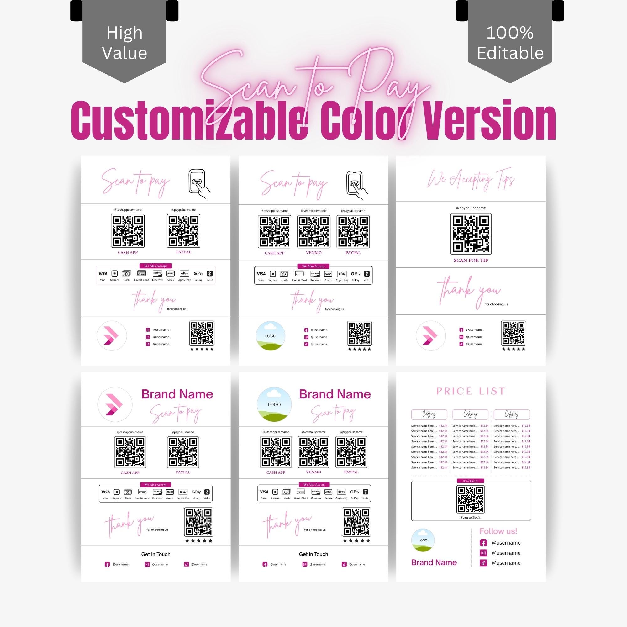 Fully Editable QR Code Sign Template Bundle - Scan to Pay Sign ...