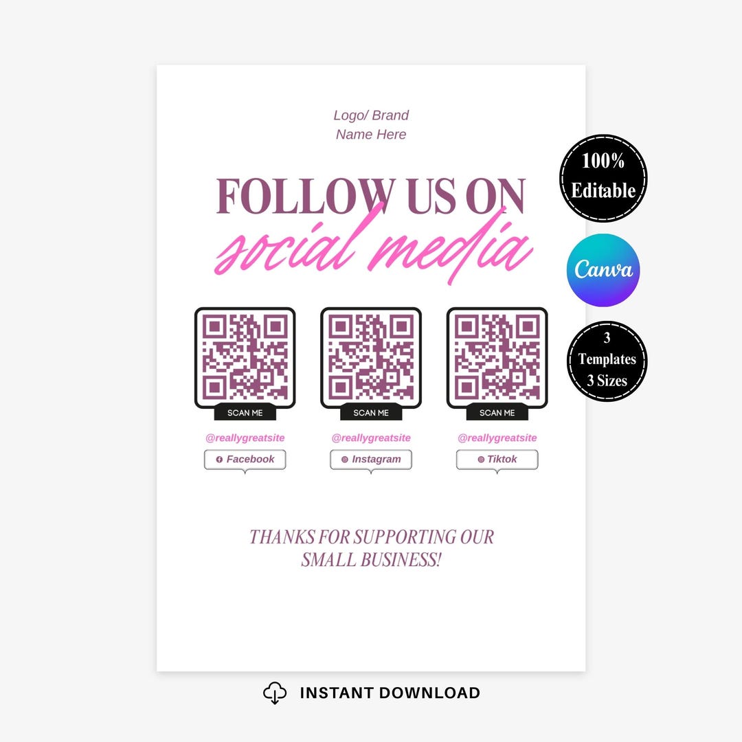 Follow Us QR Code Sign Template | Social Media QR Code Sign Canva ...