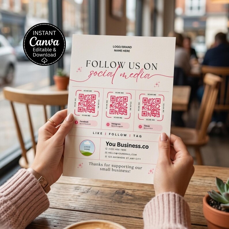 Social Media QR Code Sign Template | Follow Us Sign Canva Template ...