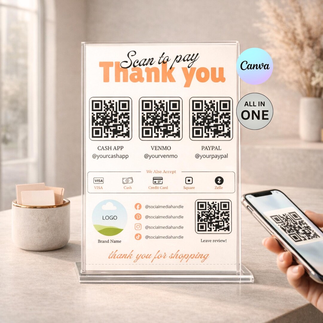 Editable QR Code Sign Template – Scan to Pay Sign – Canva Payment Sign ...