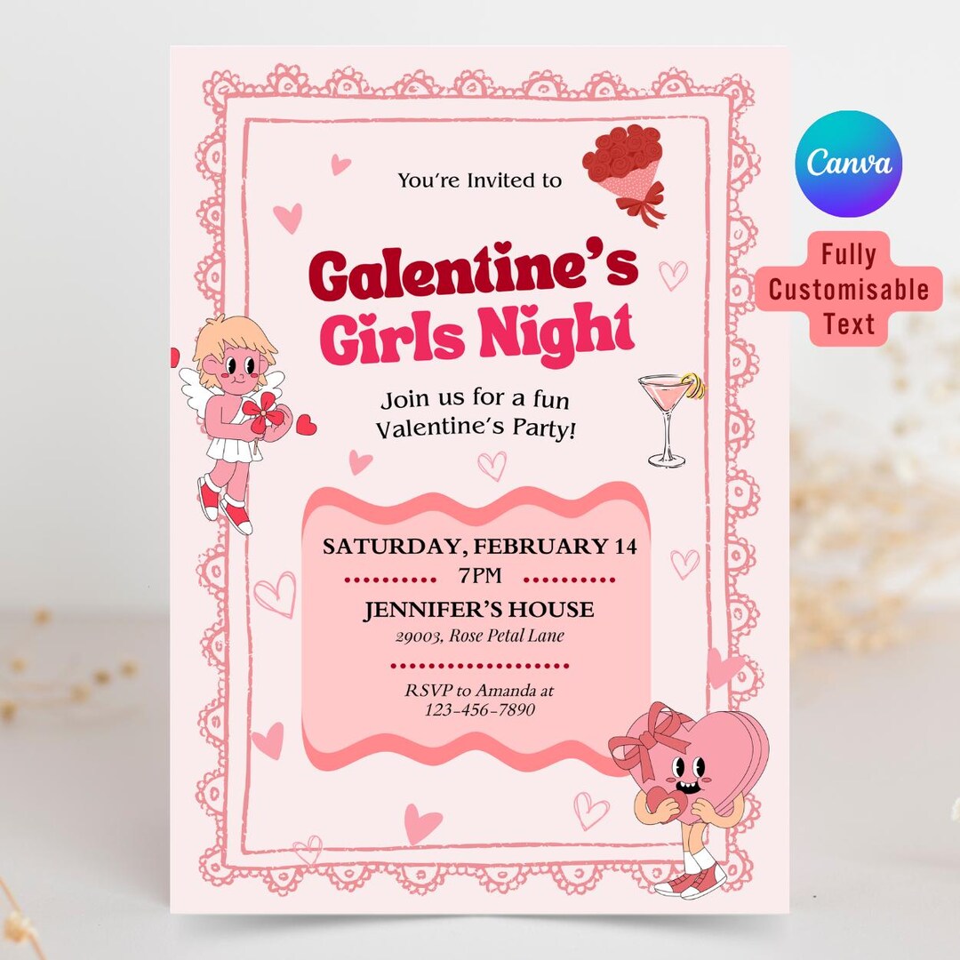 Galentines Day Girls Night Party Invitation: Galentine Invitation ...