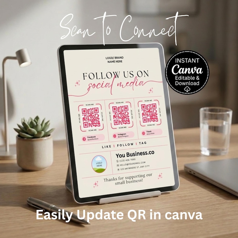 Qr Code Follow Label Social Media QR Code Sign Template | Follow Us Sign Canva Template ...