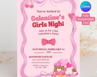 Galentine Invite | Galentines Day Girls Night Party Invitation | Canva Invitation Template | Customizable Digital Invite Instant Download