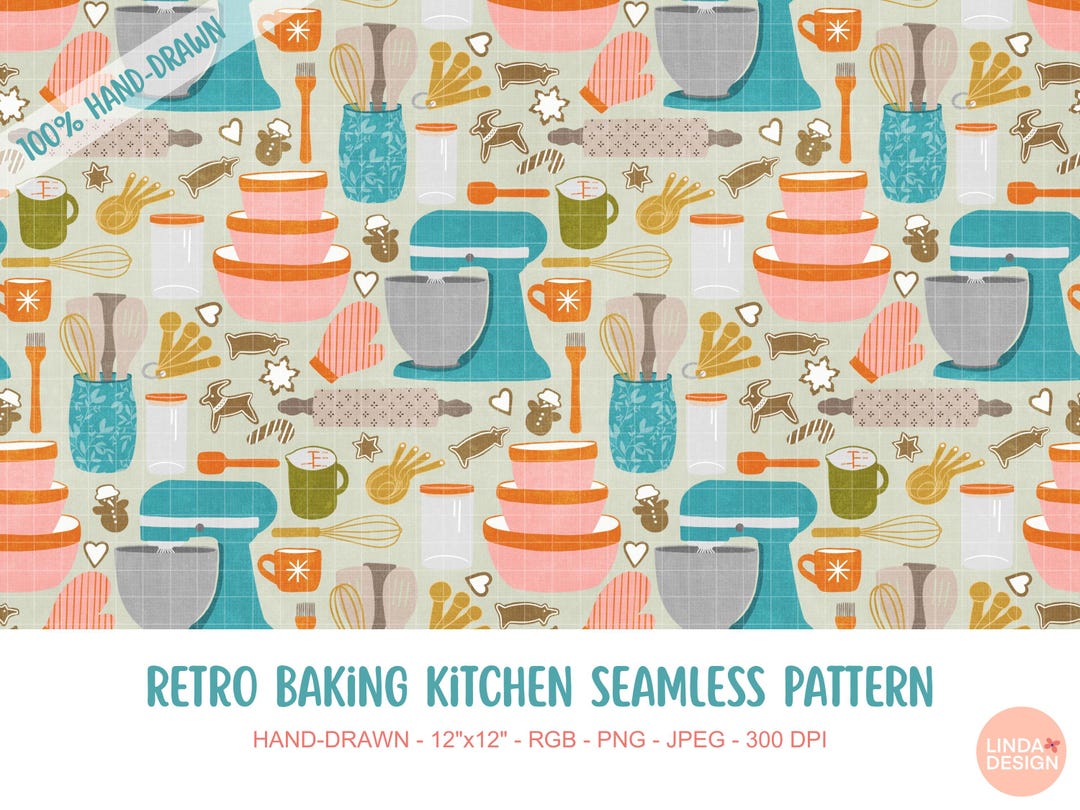 Retro Kitchen Baking Seamless Pattern Design-3 Sizes-christmas Baking ...