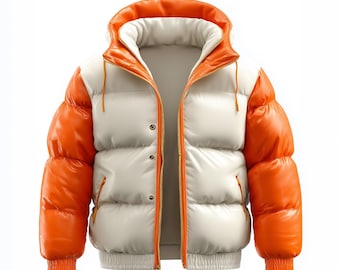 Oxlore Men’s Sheepskin Leather Puffer Jacket Hooded Orange Winter Down Style Coat with Zipper Closure