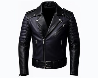 Oxlore Black Leather Biker Jacket - Asymmetrical Zip, Quilted Sleeves, Belted Waist & Streetwear Outerwear
