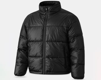 Oxlore Men’s Sheepskin Leather Puffer Jacket, Black Quilted Winter Coat