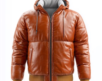 Oxlore Sheepskin Leather Puffer Jacket, Hooded Winter Coat