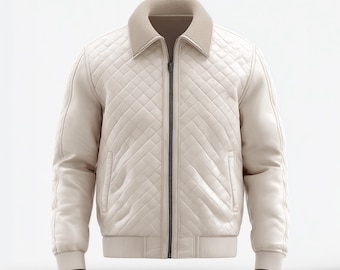 Oxlore Beige Sheepskin Leather Puffer Jacket - Quilted Winter Coat