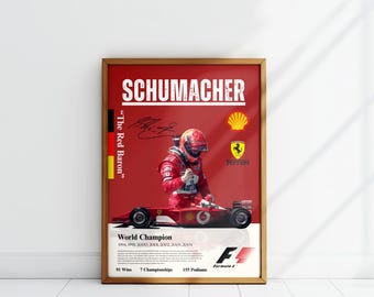 Michael Schumacher Poster F1 Fahrer Poster Ferrari F1 Fan Geschenke Sport Schlafzimmer Poster Formel Eins Wandkunst Ferrari Kunst F1 Poster für F1 Fan