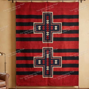 4x6 Ft Handwoven Red Wool Navajo Rug Southwestern Pattern Native American Style Two Grey Hills Mexican Decor Rug , Hall or Office Decor Rug