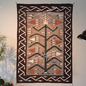 Alfombra Navajo de lana tejida a mano de 1,5 x 2,4 m, estilo Yei Bi Chei, tapiz tribal, decoración de pared, decoración del hogar, hecha a medida