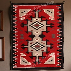Tappeto Navajo in lana tessuto a mano 4x6, motivo sud-occidentale, da appendere alla parete, tappeto messicano, decorazione per la casa, tappeto in lana personalizzato, articolo da regalo di Natale.