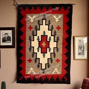Handgeweven wollen Navajo-tapijt van 4x6 voet met zuidwestelijk patroon, in inheemse Amerikaanse stijl, wandkleed voor boerderij- of kantoordecoratie, Mexicaans tapijt, op bestelling gemaakt