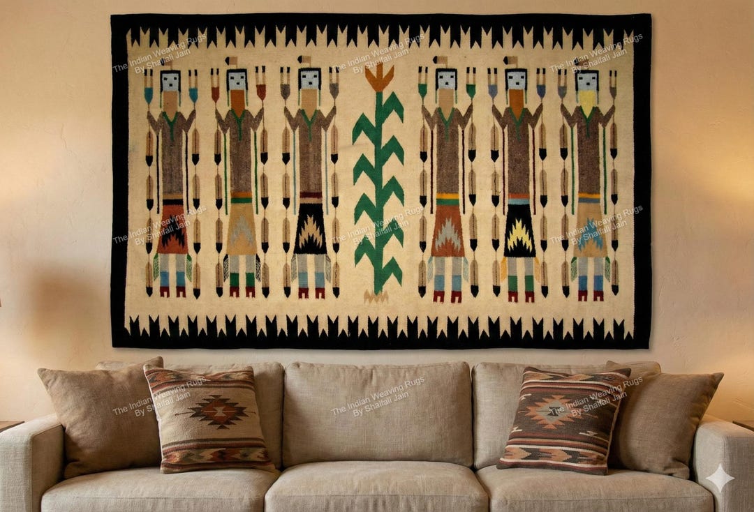 Yei Rugs Handwoven Wool Navajo Rug Yei Bi Chei Rug , Tribal People Tapestry Rug ...