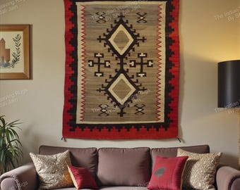 5x8 Handwoven Wool Navajo Rug Southwestern Pattern Wall Hanging Rug Two Gray Hills Rug Home Decor Mexican Rug Christmas Gift Free Shipping