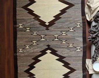 5x8 Ft Handwoven Wool Navajo Rug Southwestern Pattern Reversible Two Gray Hills Rug Home Decor Mexican Rug New Year's Gift Free Shipping