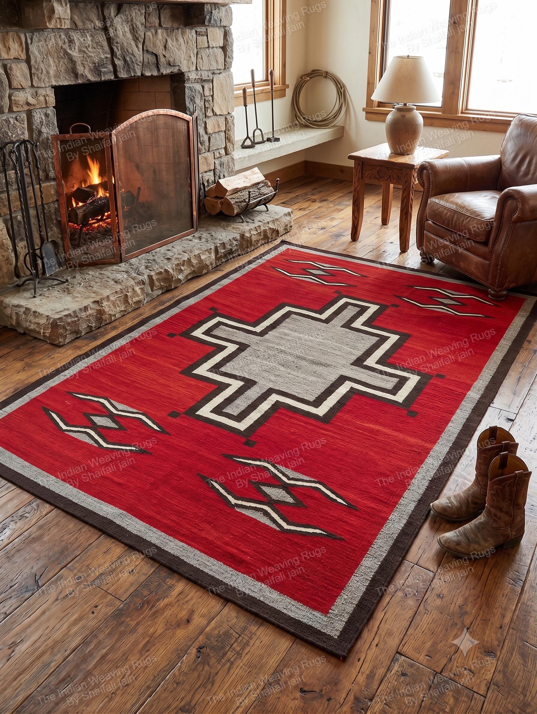 Red Mexican Rugs - Etsy