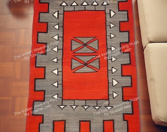 5x8 Ft Handwoven Wool Navajo Rug Southwestern Pattern Reversible Two Gray Hills Rug Home Decor Mexican Rug New Year's Gift Free Shipping