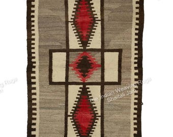 3x6 Handwoven Wool Navajo Rug Southwestern Pattern Wall Hanging Rug Two Gray Hills Rug Home Decor Mexican Rug Christmas Gift Free Shipping