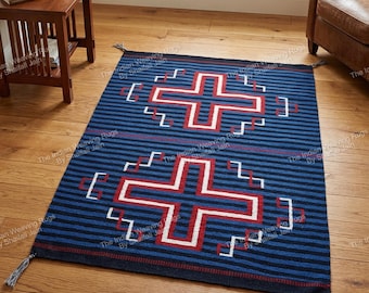4x6 Handwoven Wool Navajo Rug Southwestern Pattern Wall Hanging Rug Two Gray Hills Rug Home Decor Mexican Rug Christmas Gift Free Shipping