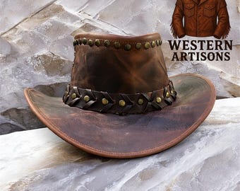 Cowboy Hut: Rustikaler Nieten Western Hut mit Nietenbeschlag