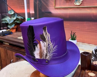 Steampunk Top Hat: Purple Leather Costume Victorian Hat