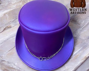 Steampunk Top hat: Purple Leather Victorian cosplay costume Chain Hat