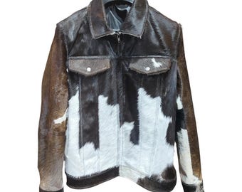 Handmade Cowhide Biker Jacket: Hair on Hide Western Rodeo Blazer