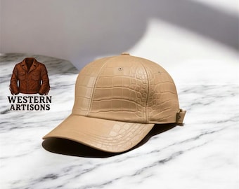 Beige Baseball Cap: crocodile Embossed Leather Fashion Casual Hat