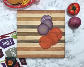 Cherry, Walnut and Maple butcher block side grain board