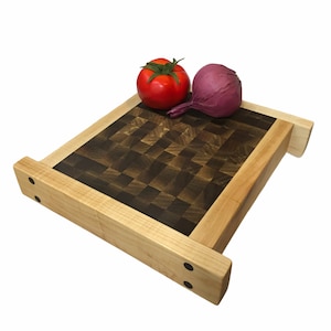 Double sided Tiger Maple and Walnut end grain Butcher Block cutting board