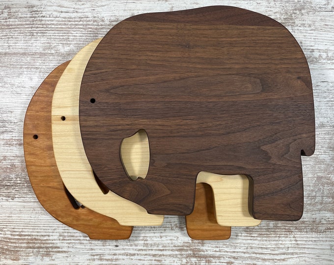 Featured listing image: Great cutting board Gift!!!  Jumbo Hardwood Elephant Cutting Board, Three to hardwoods to choose from , Double sided cutting board