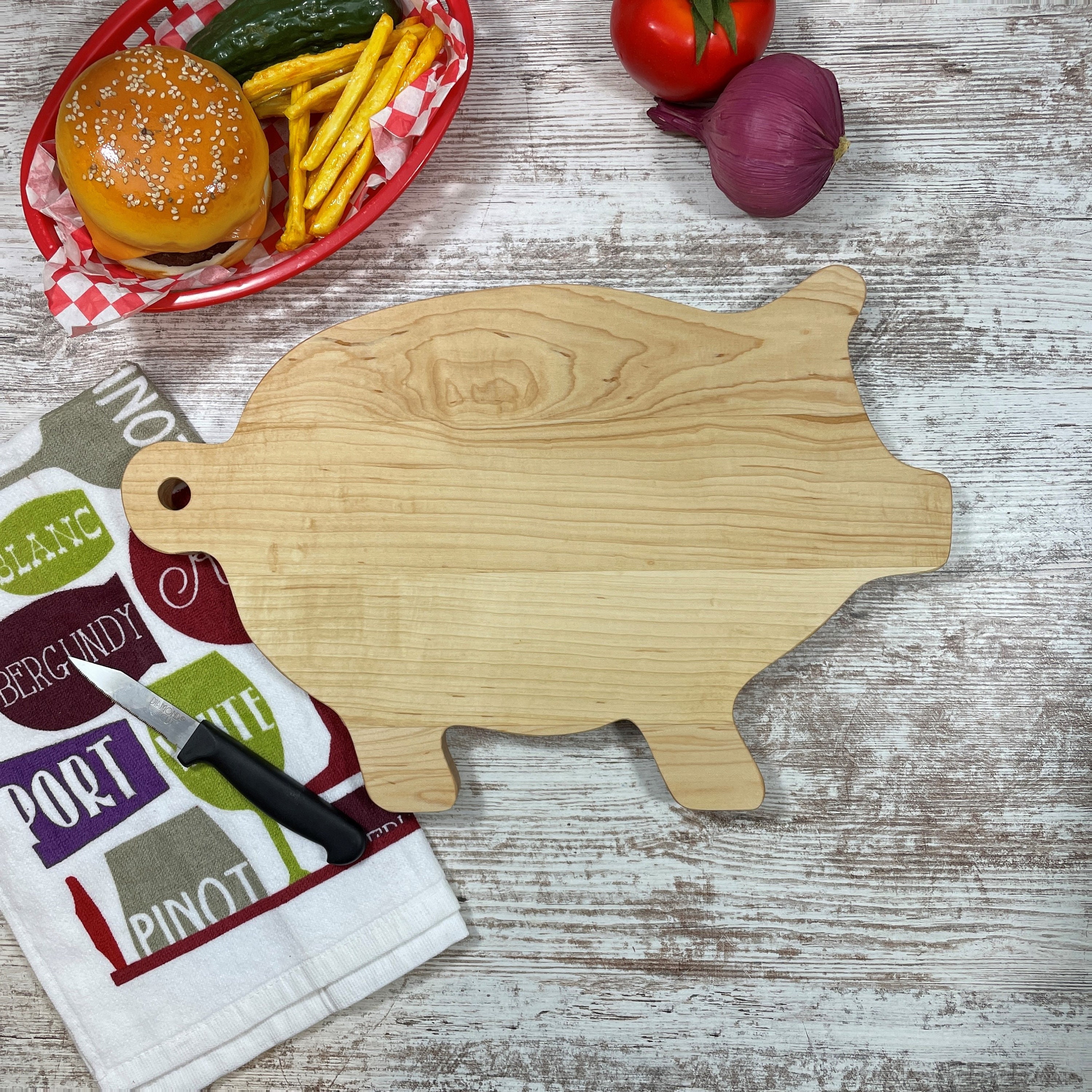 Kiva Store  Hand Carved Natural Wood Chopping Board - Happy Pig