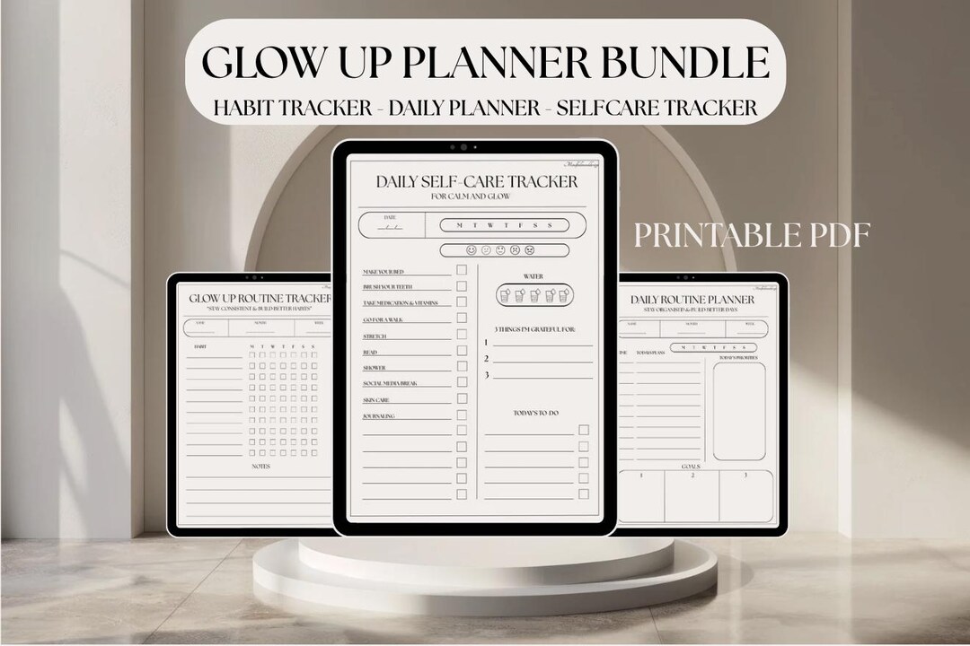 Glow up Planner Bundle Printable PDF, Self Care Planner, Habit Tracker ...