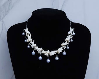 Bone Necklace | Bone Pendant | Bone Choker | Gothic Necklace | Bone Jewelry | Oddity Jewelry | Pearls Bone Skull | Bone And Pearl | Vertebra