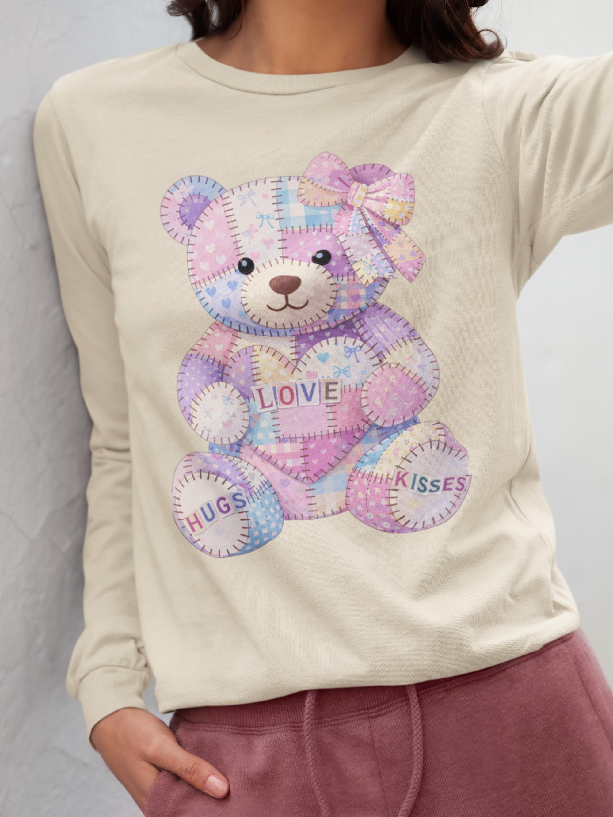 Patchwork Teddy Bear PNG, Valentine Hugs and Kisses PNG, Quilted Love ...